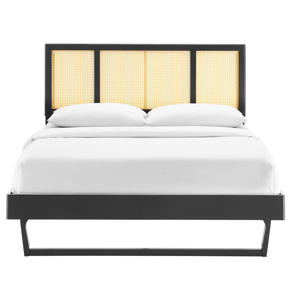 Kelsea Cane and Wood Full Platform Bed With Angular Legs by Modway