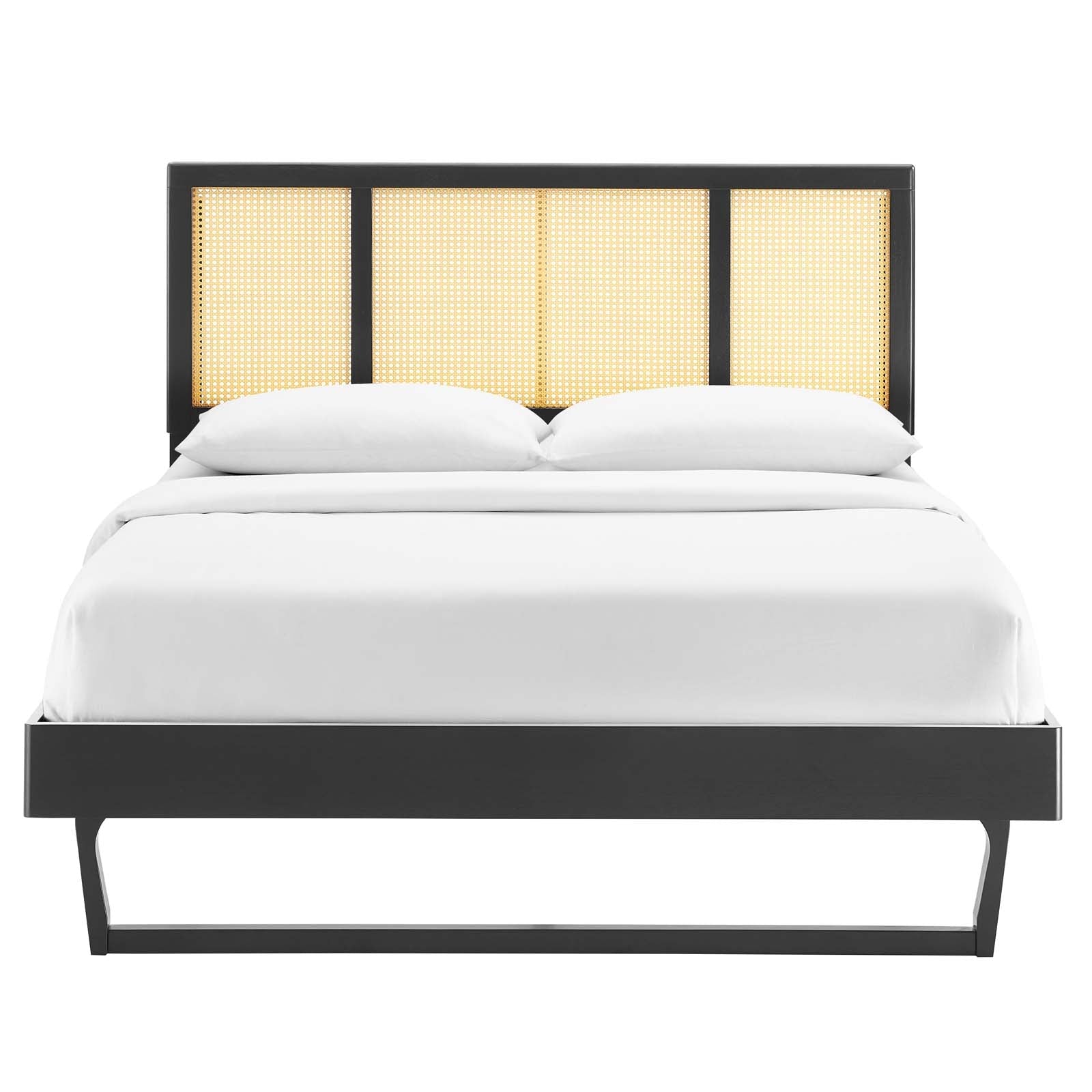 Kelsea Cane and Wood Full Platform Bed With Angular Legs by Modway