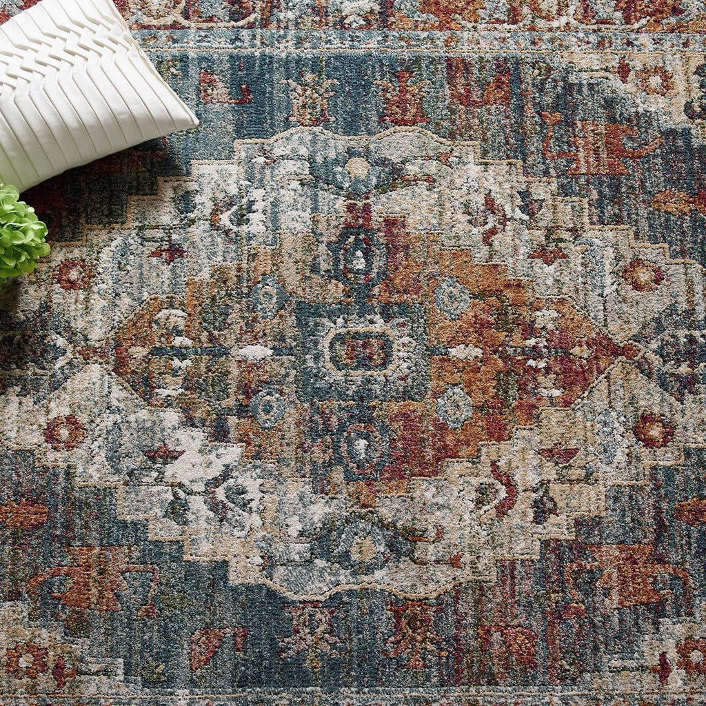 Tribute Camellia Distressed Vintage Floral Vintage Medallion 5x8 Area Rug by Modway