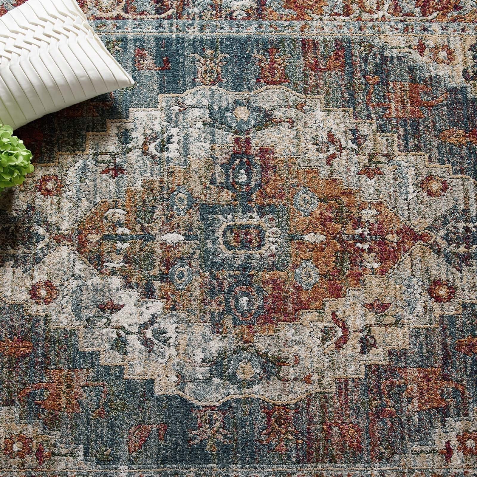 Tribute Camellia Distressed Vintage Floral Vintage Medallion 5x8 Area Rug by Modway