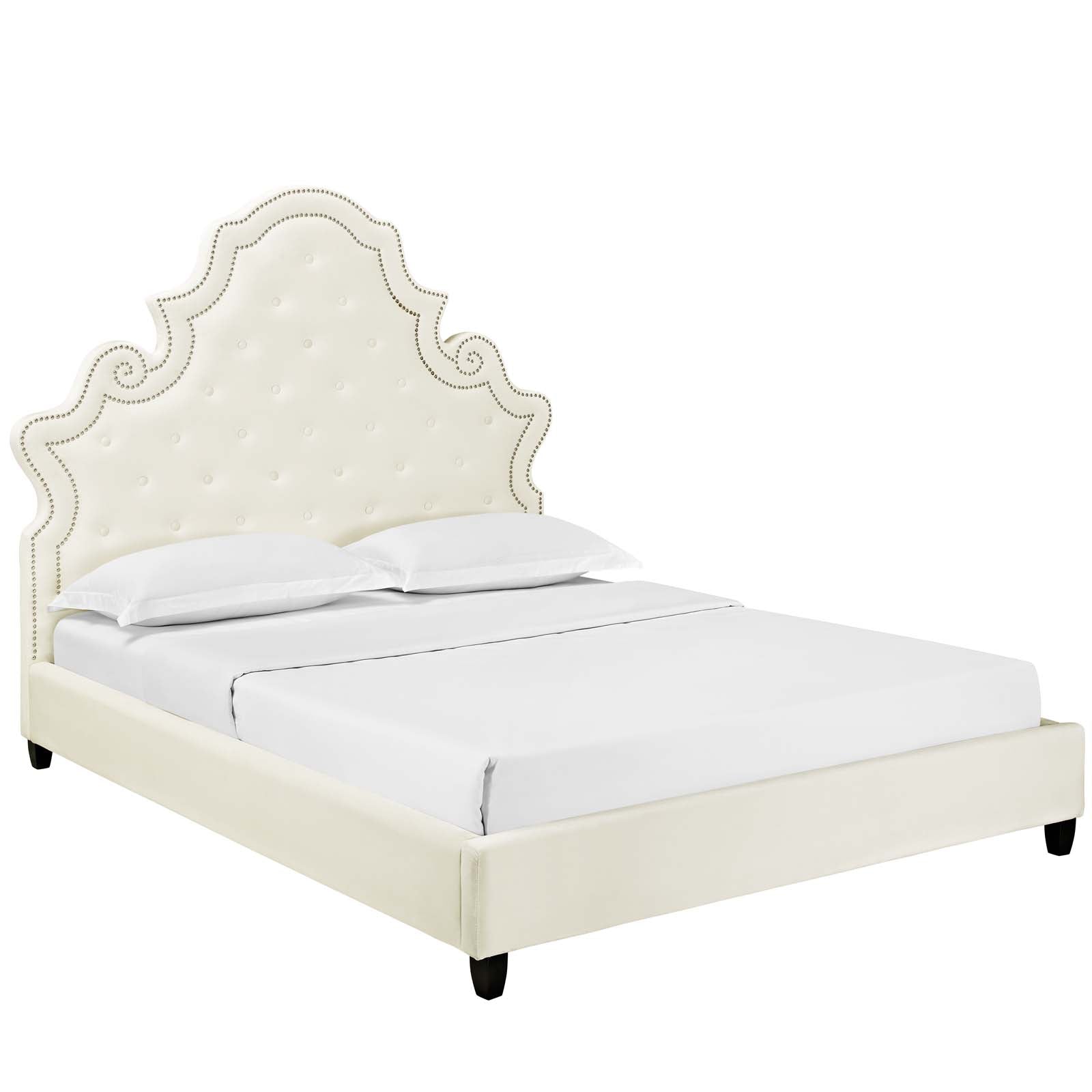 Valentina Tufted Nailhead Performance Velvet Queen Platform Bed by Modway