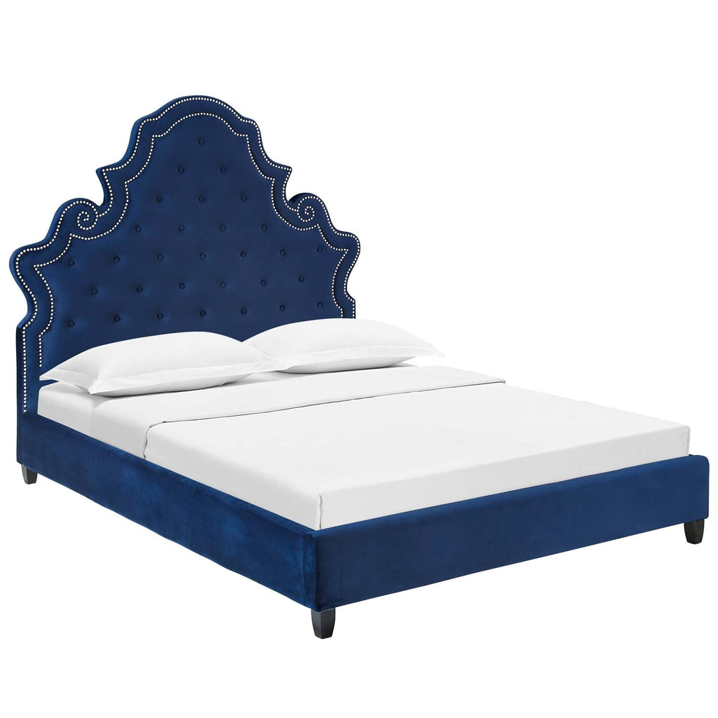 Valentina Tufted Nailhead Performance Velvet Queen Platform Bed by Modway