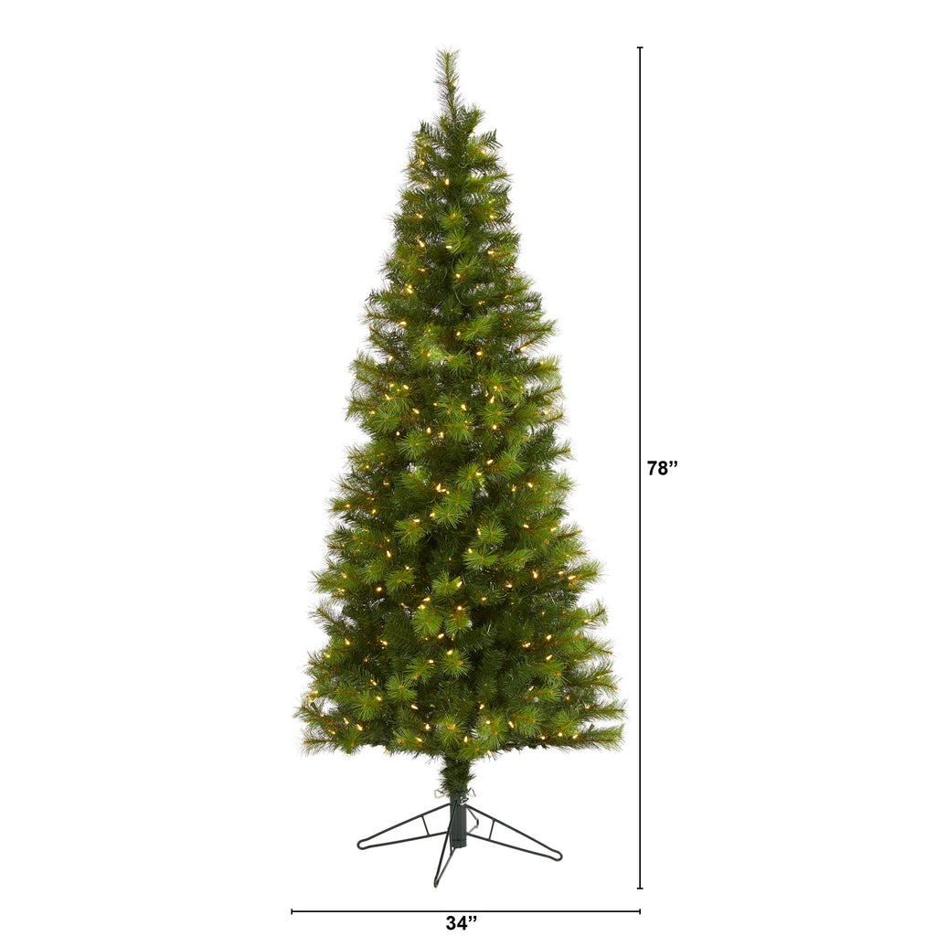6.5' Green Valley Pine Artificial Christmas Tree w/ 300 Warm White LED Lights