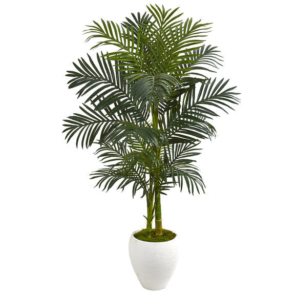 56" Golden Cane Artificial Palm Tree in White Planter