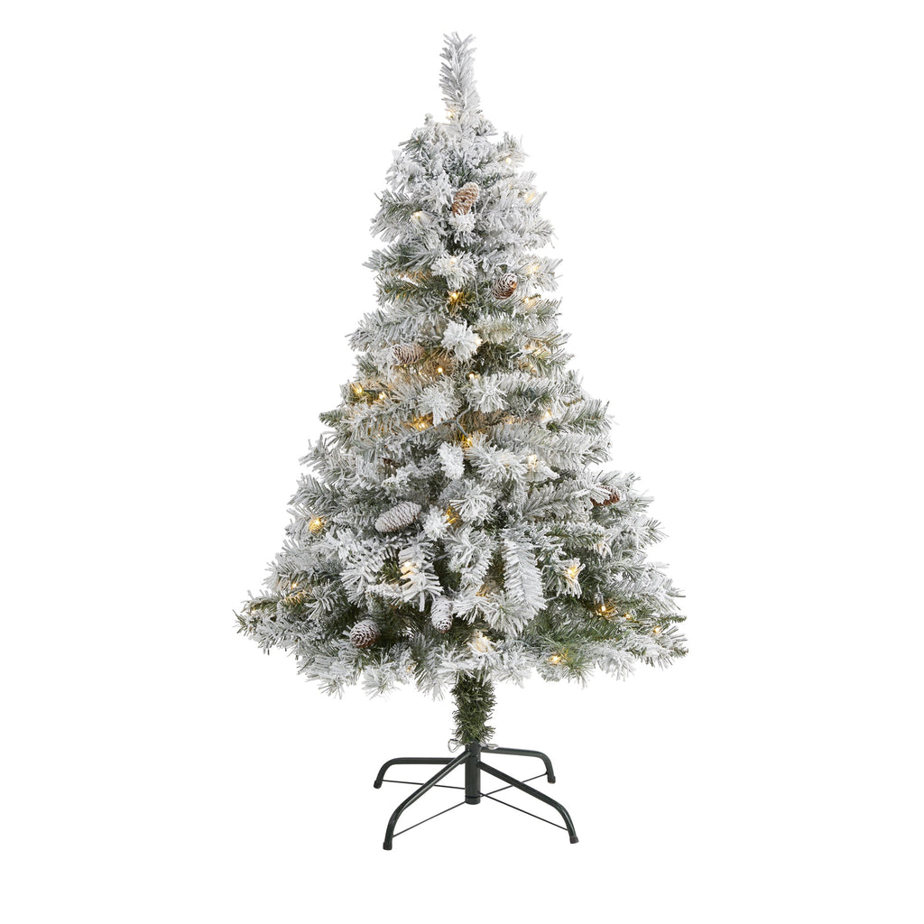 4' Flocked White River Mountain Pine Artificial Christmas Tree w/ Pinecones