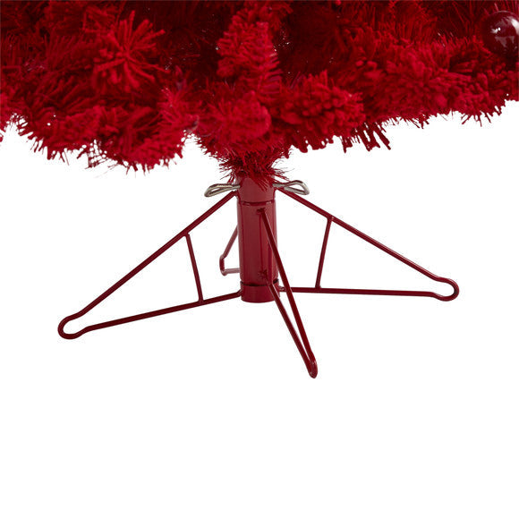 6' Red Flocked Fraser Fir Artificial Christmas Tree