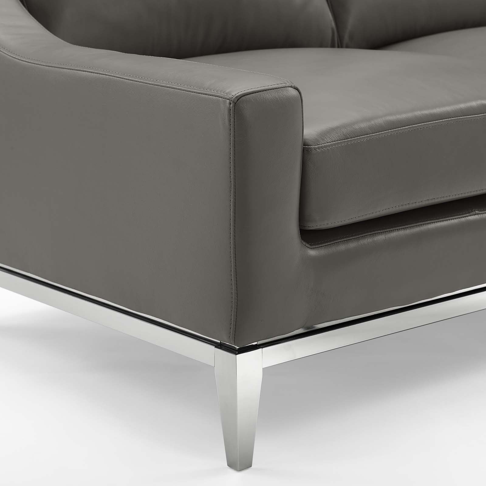 Harness 83.5" Stainless Steel Base Leather Sofa by Modway