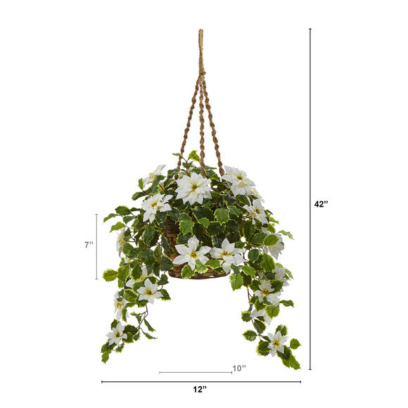 3.5' Poinsettia and Variegated Holly Artificial Plant in Hanging Basket