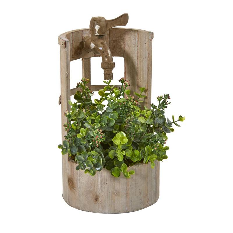 12"  Eucalyptus and Sedum Artificial Plant in Faucet Planter
