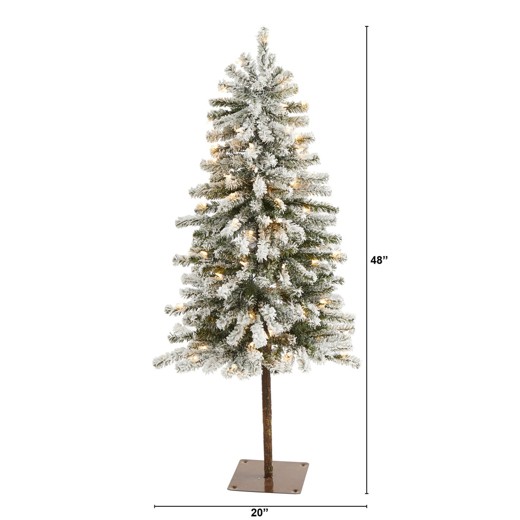 4' Flocked Alpine Christmas Artificial Tree w/100 Lights/ 260 Bendable Branches