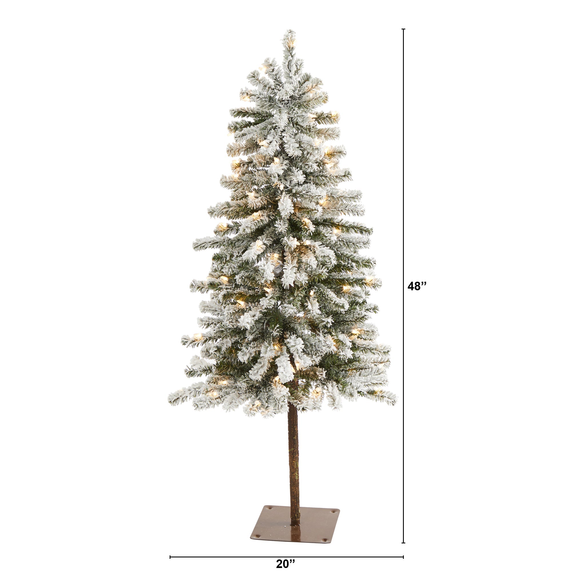 4' Flocked Alpine Christmas Artificial Tree w/100 Lights/ 260 Bendable Branches
