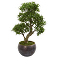 37"  Podocarpus Artificial Bonsai Tree in Metal Bowl