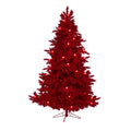 7' Red Flocked Fraser Fir Artificial Christmas Tree with 500 Red Lights