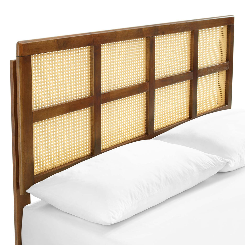 Sidney Cane and Wood King Platform Bed With Splayed Legs by Modway