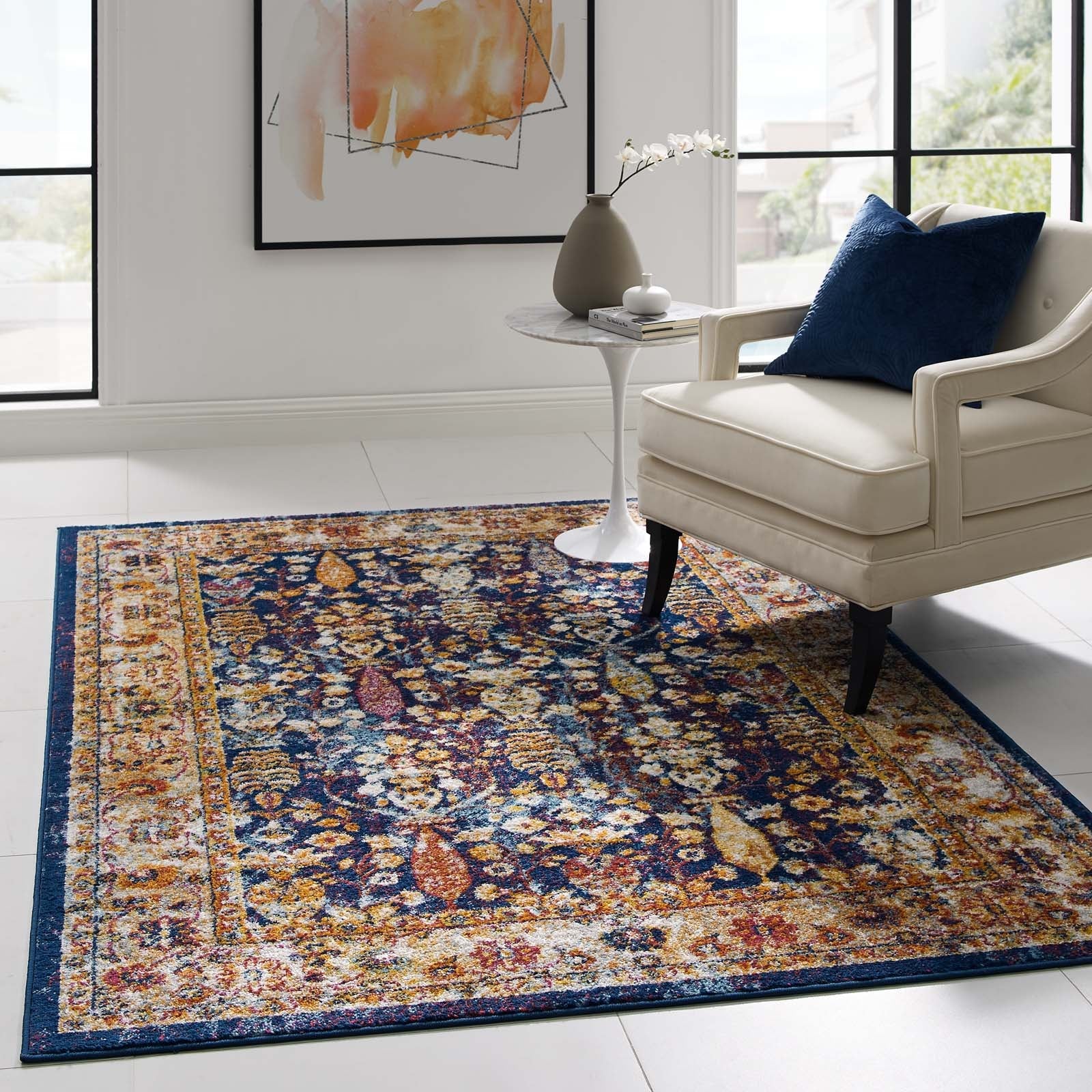Entourage Jessa Distressed Vintage Floral Lattice 5x8 Area Rug by Modway