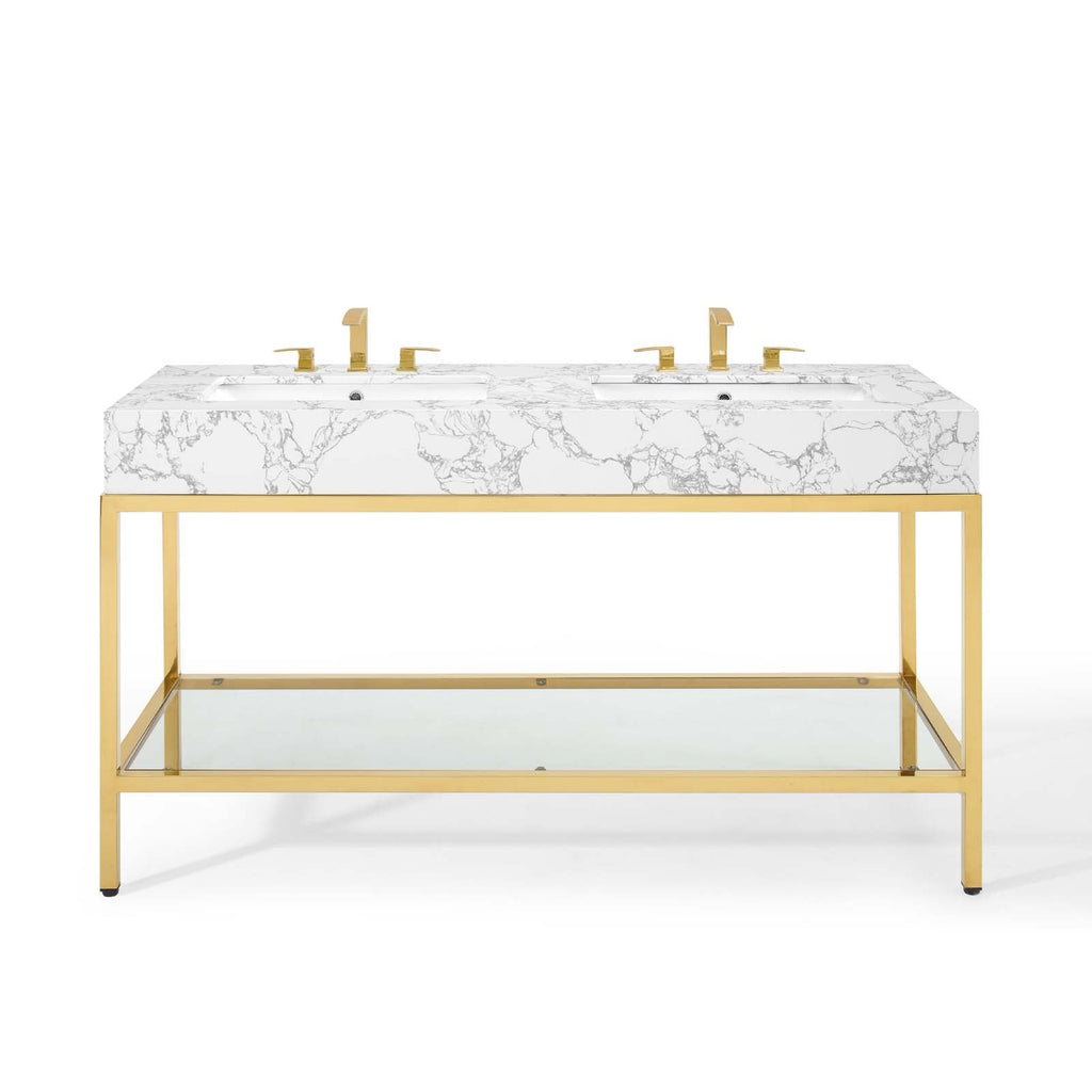Kingsley 60" Gold Stainless Steel Bathroom Vanity by Modway