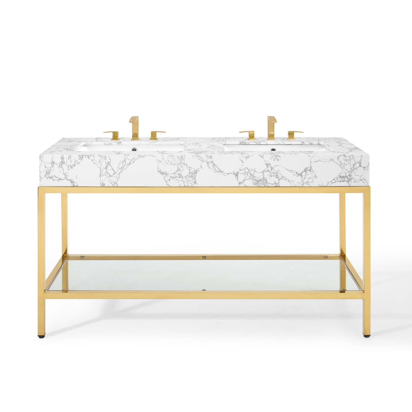 Kingsley 60" Gold Stainless Steel Bathroom Vanity by Modway