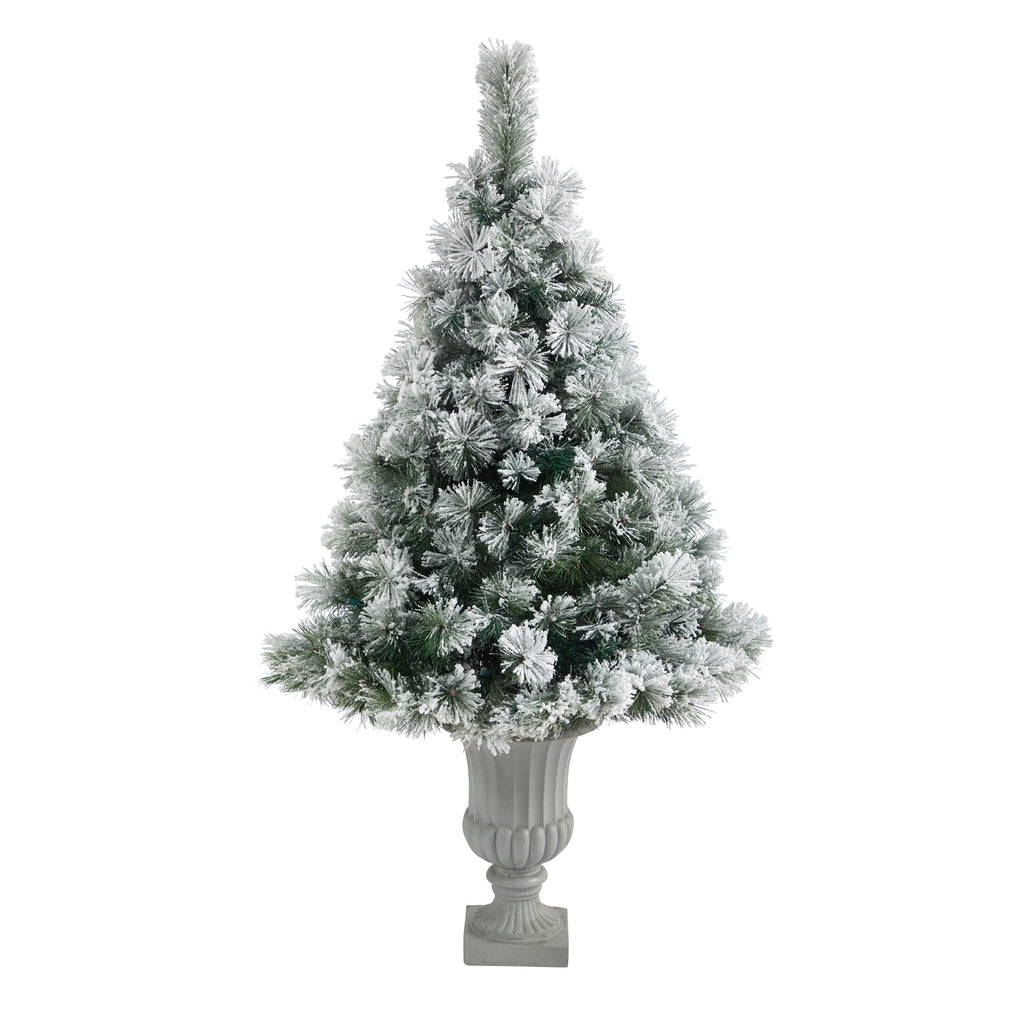 56' Flocked Oregon Pine Artificial Christmas Tree w/ 100 Clear Lights