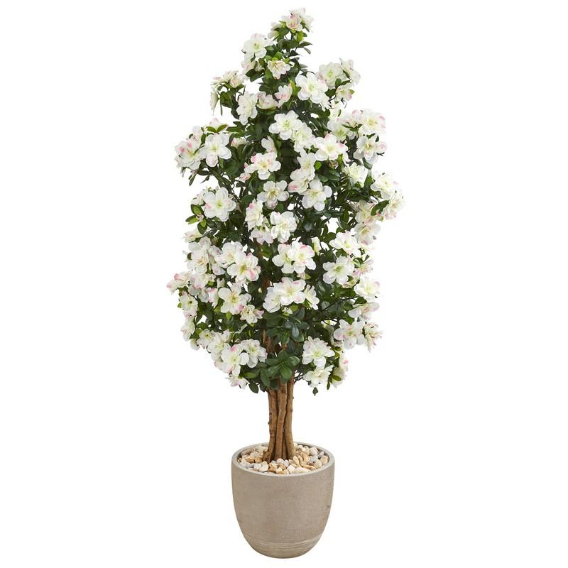 5' Azalea Artificial Tree In Sand Stone Planter 9461 By Nearly Natural
