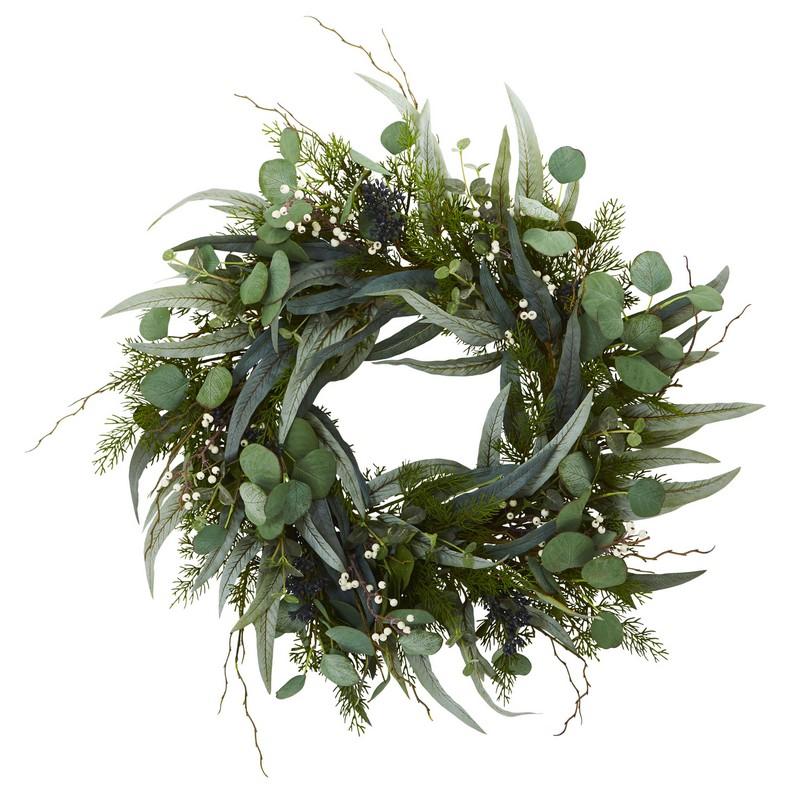 24"  Eucalyptus and Mixed Greens Artificial Wreath