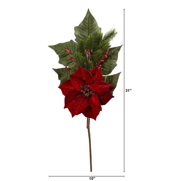 31" Poinsettia, Berries and Pine Artificial Flower Bundle (Set of 3)