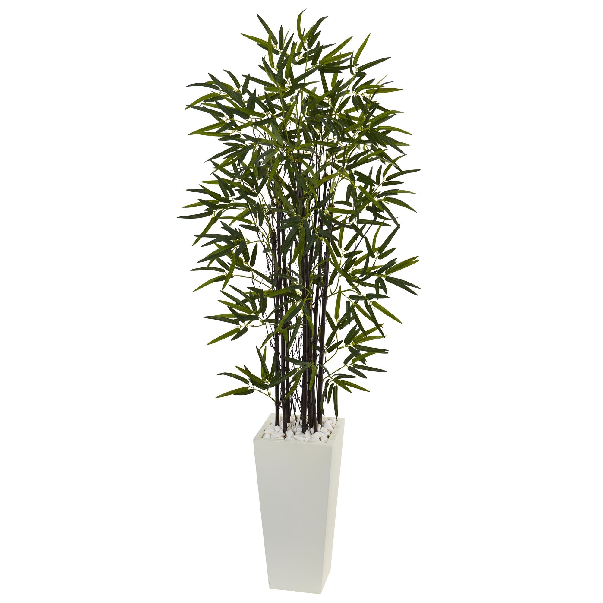 5.5' Black Bamboo Artificial Tree in White Tower Planter
