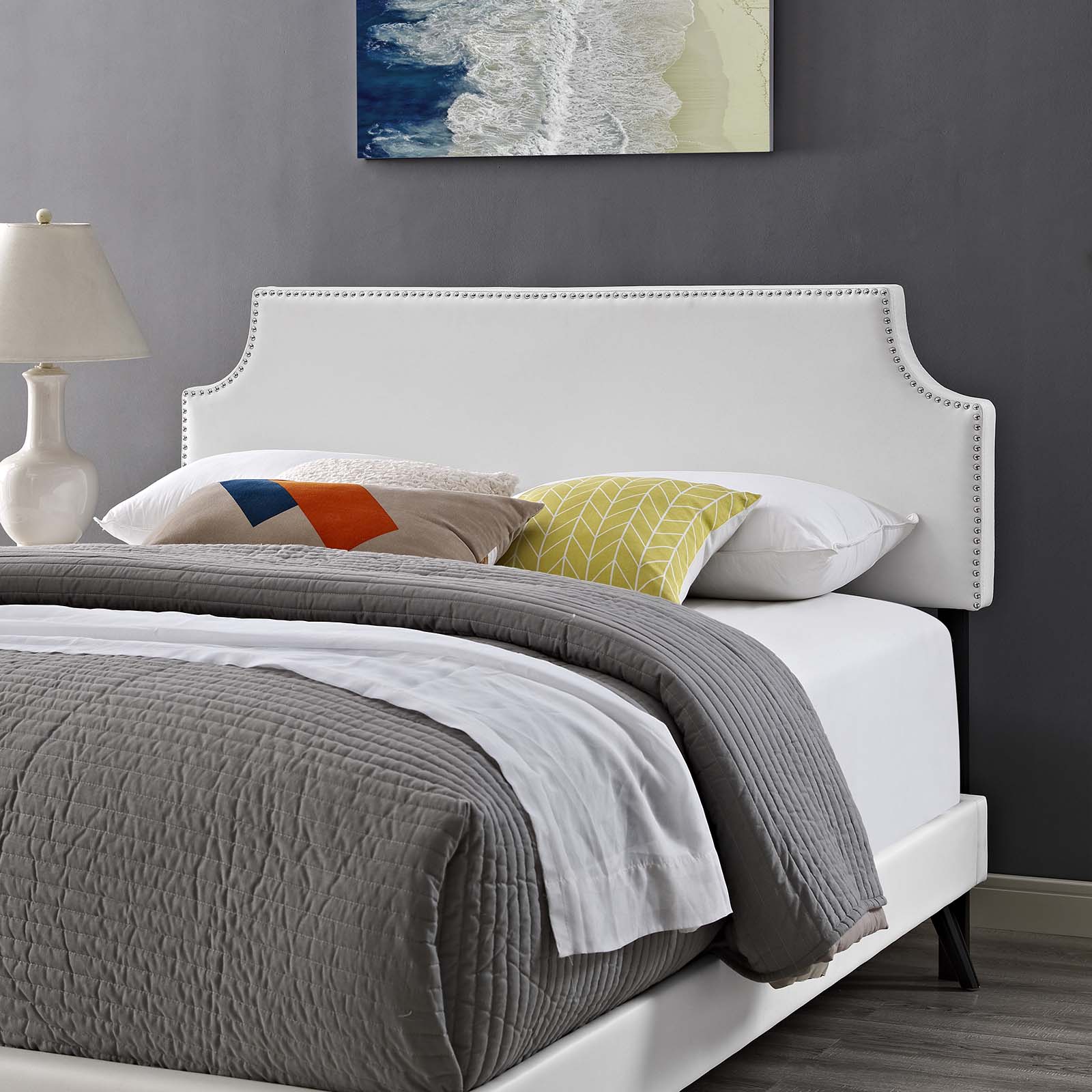Corene Vinyl Queen Platform Bed with Round Splayed Legs by Modway