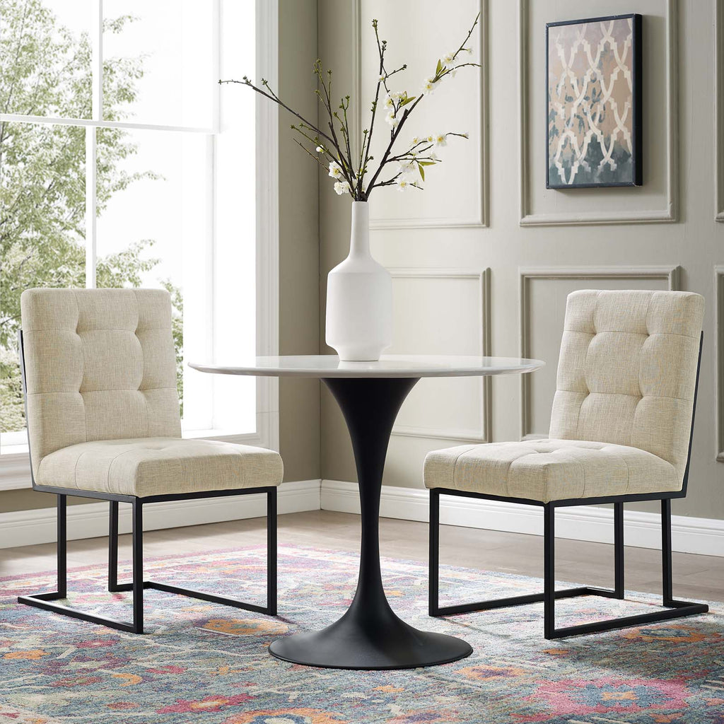 Privy Black Stainless Steel Upholstered Fabric Dining Chair Set of 2 by Modway