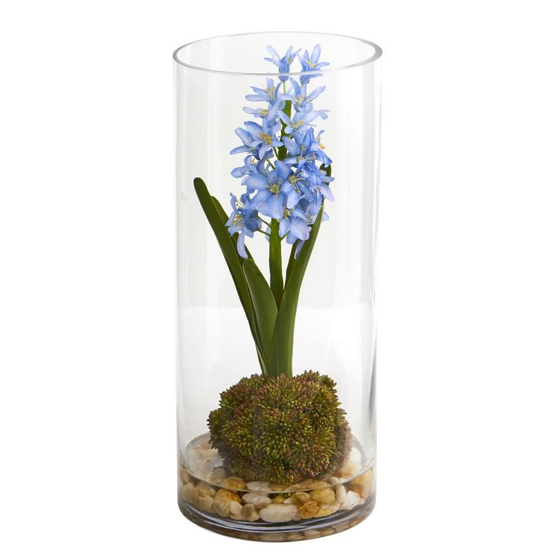 14"  Hyacinth and Sedum Artificial Arrangement