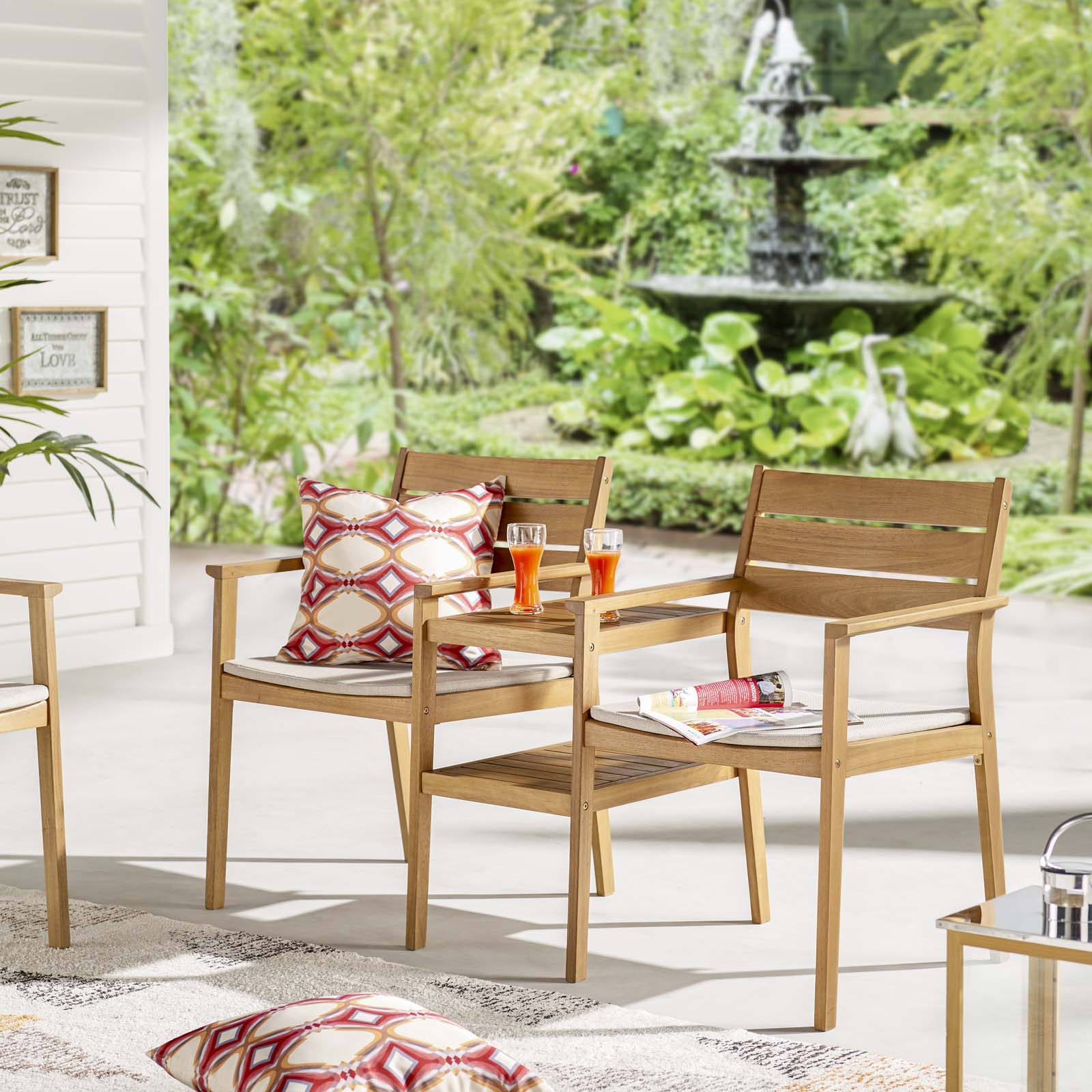 Viewscape Outdoor Patio Ash Wood Jack and Jill Chair Set by Modway