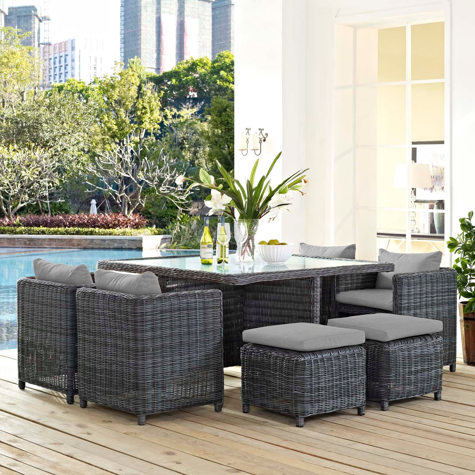 Summon 9 Piece Outdoor Patio Sunbrella¨ Dining Set by Modway