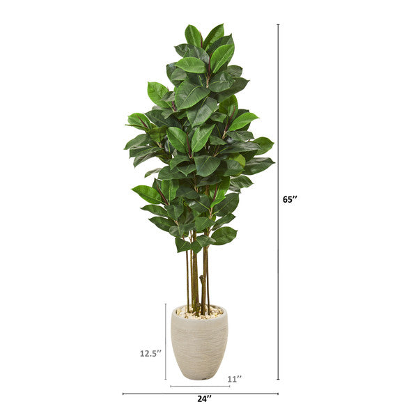 65" Rubber Leaf Artificial Tree in Sand Colored Planter