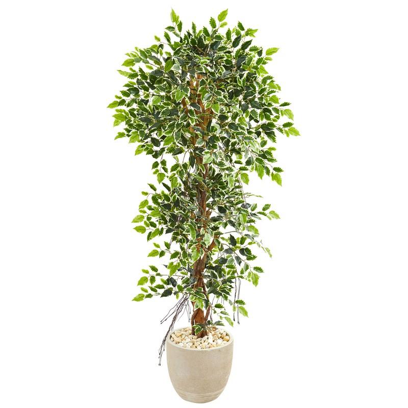 63"  Elegant Ficus Artificial Tree in Sandstone Planter