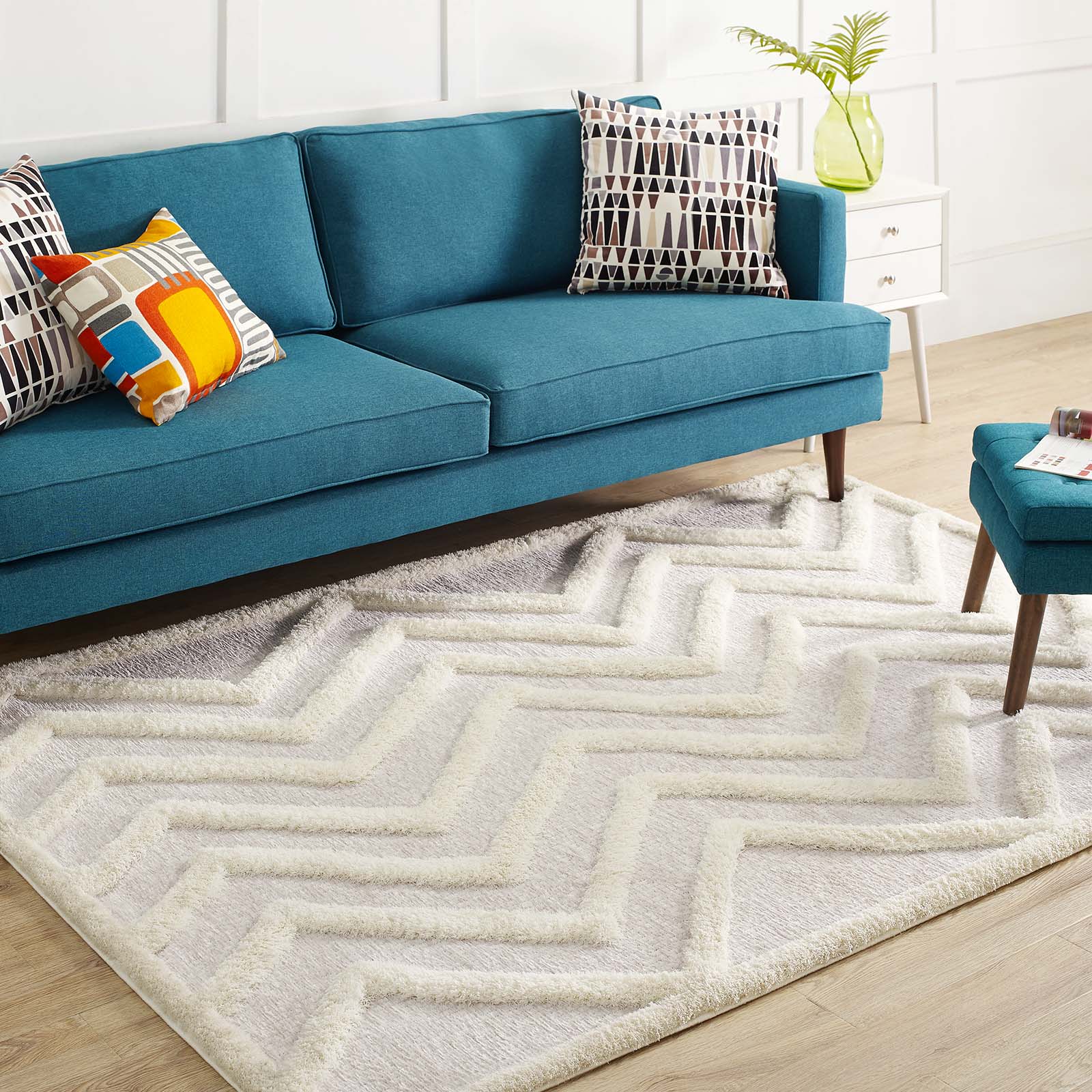 Whimsical Pathway Abstract Chevron Shag 5x8 Area Rug by Modway