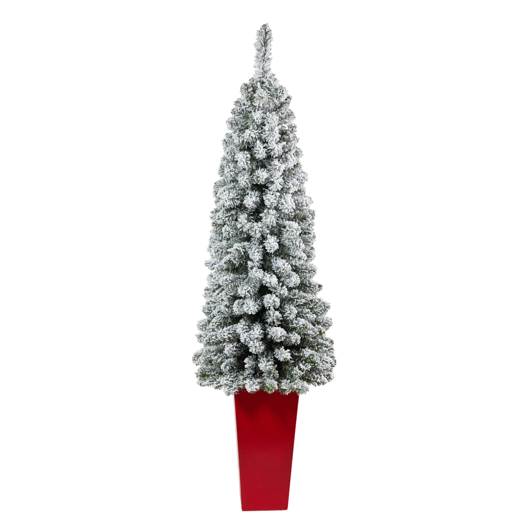 4.5' Flocked Pencil Artificial Christmas Tree w/ 100 Clear Lights & 216 Bendable