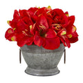Amaryllis Arrangement in Vintage Bowl with Copper Trimming