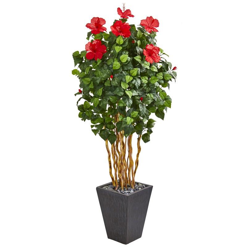 65"  Hibiscus Artificial Tree in Slate Planter