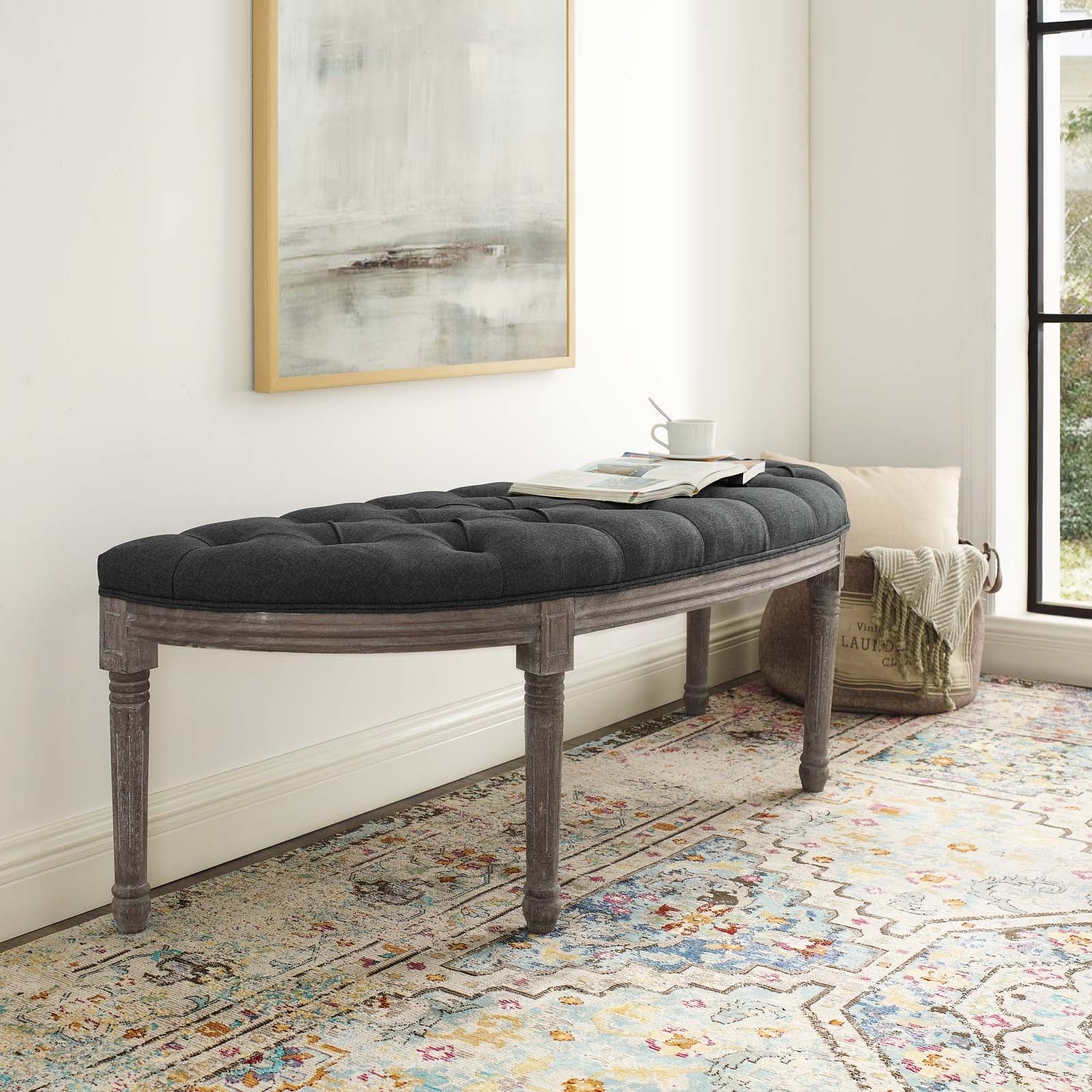 Esteem Vintage French Upholstered Fabric Semi-Circle Bench by Modway