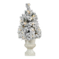 28' Flocked Artificial Christmas Tree with 30 Clear LED Lights in White Urn