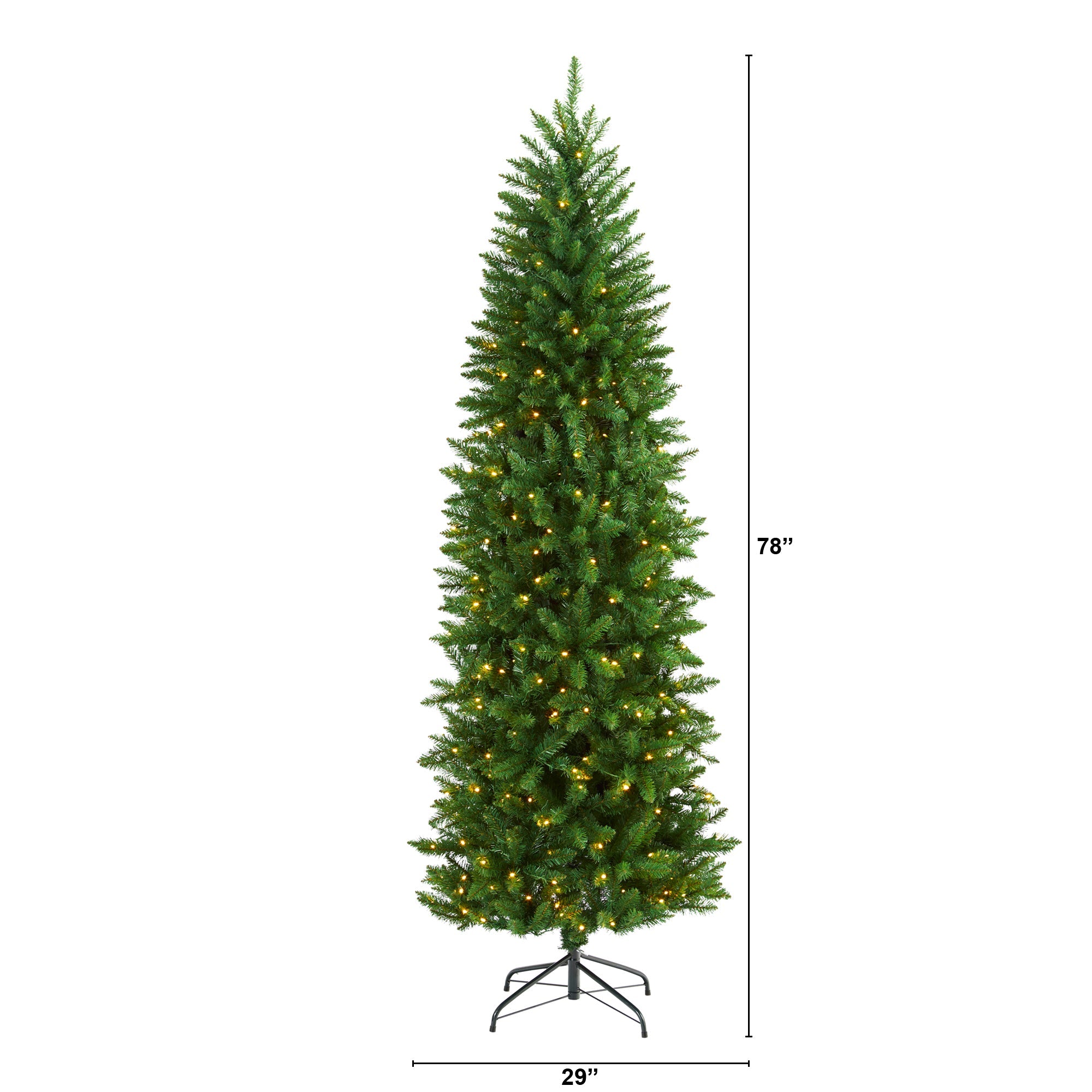 6.5' Slim Green Mountain Pine Artificial Christmas Tree w/ 300 Clear LED Lights