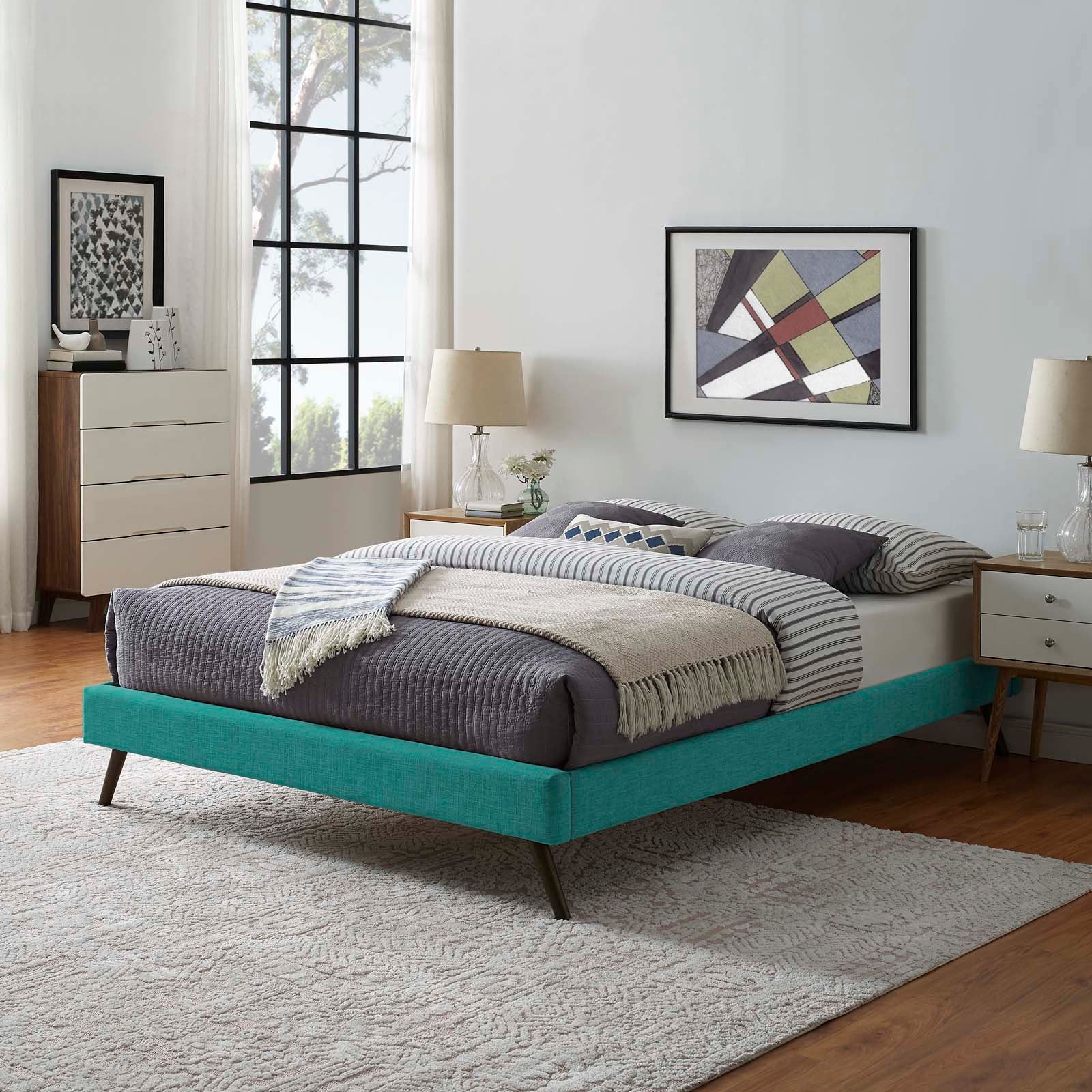 Loryn Fabric Queen Bed Frame with Round Splayed Legs by Modway