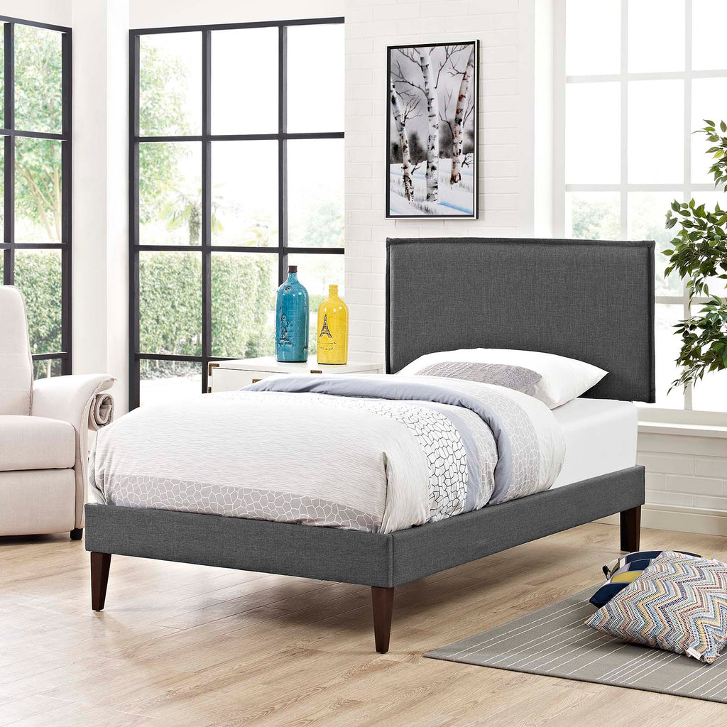 Amaris Fabric Twin Platform Bed with Squared Tapered Legs by Modway