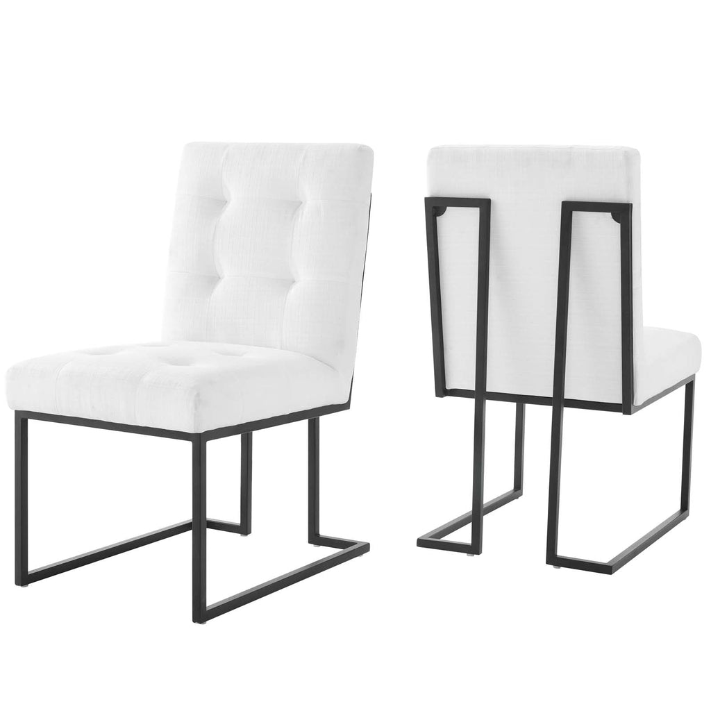 Privy Black Stainless Steel Upholstered Fabric Dining Chair Set of 2 by Modway