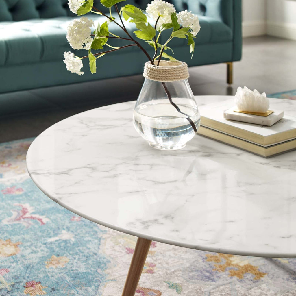 Lippa 40" Round Faux Marble Coffee Table with Tripod Base by Modway
