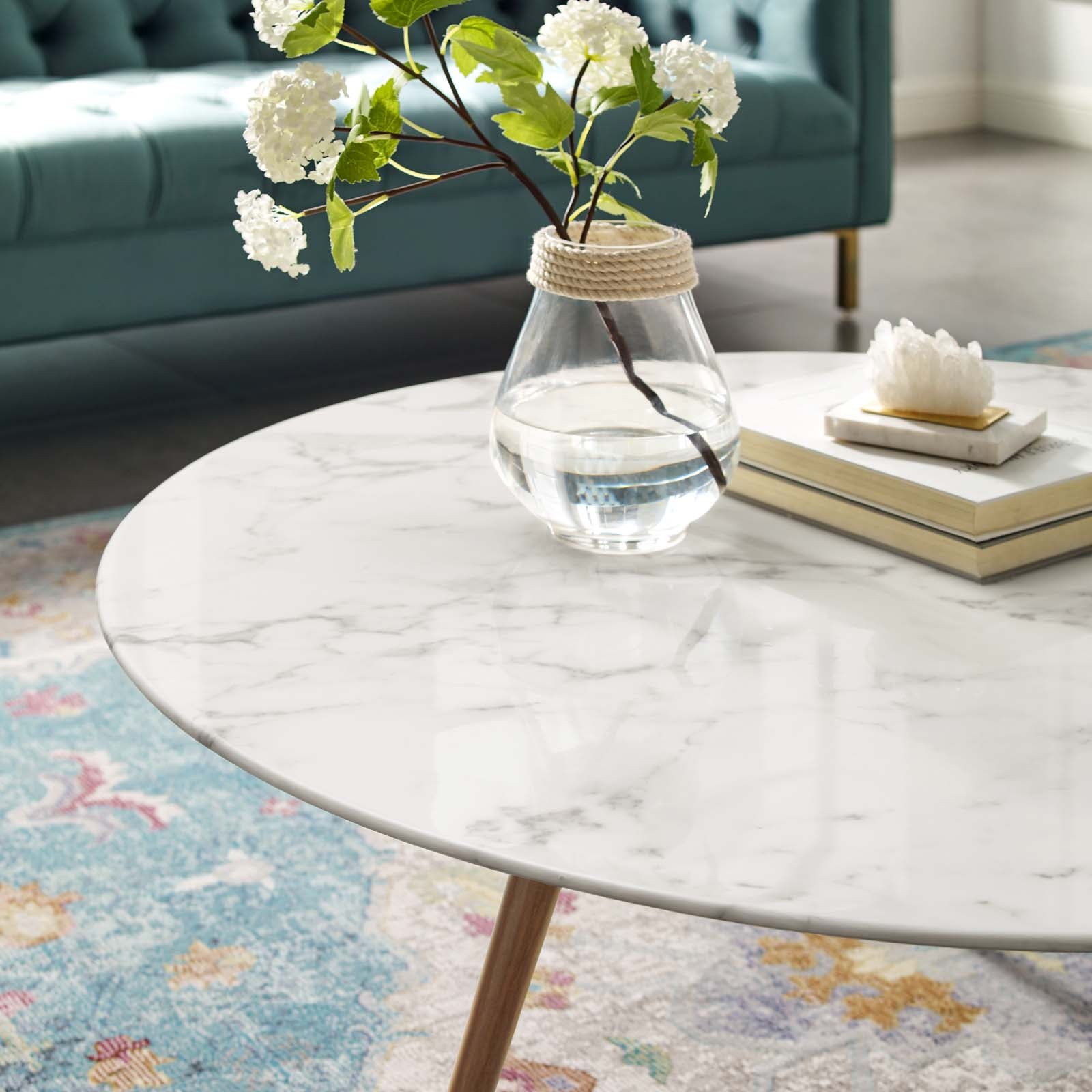 Lippa 40" Round Faux Marble Coffee Table with Tripod Base by Modway