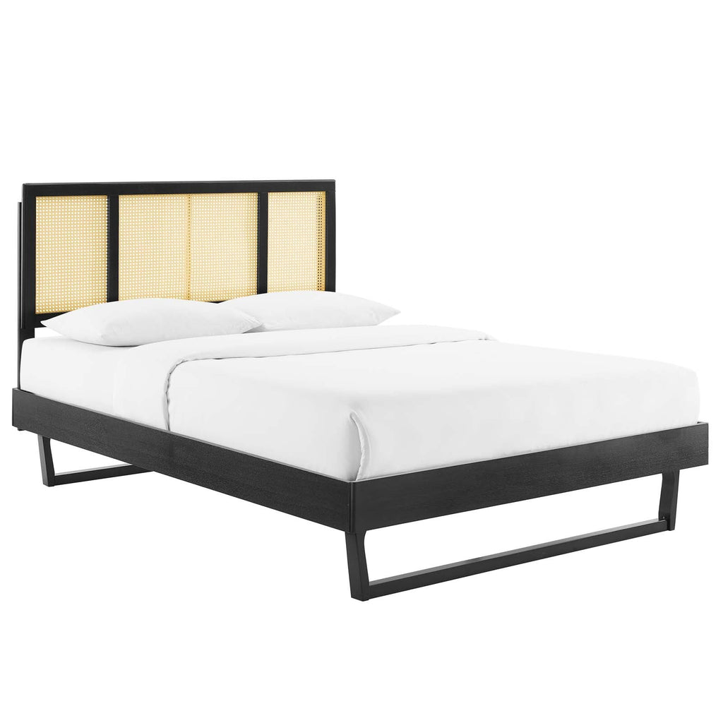 Kelsea Cane and Wood Full Platform Bed With Angular Legs by Modway