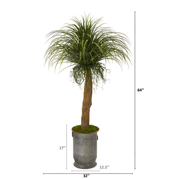 64" Pony Tail Palm Artificial Plant in Copper Trimmed Metal Planter