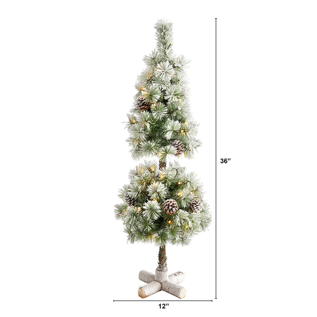 3' Flocked Artificial Christmas Tree Topiary with 50 Warm White LED Lights