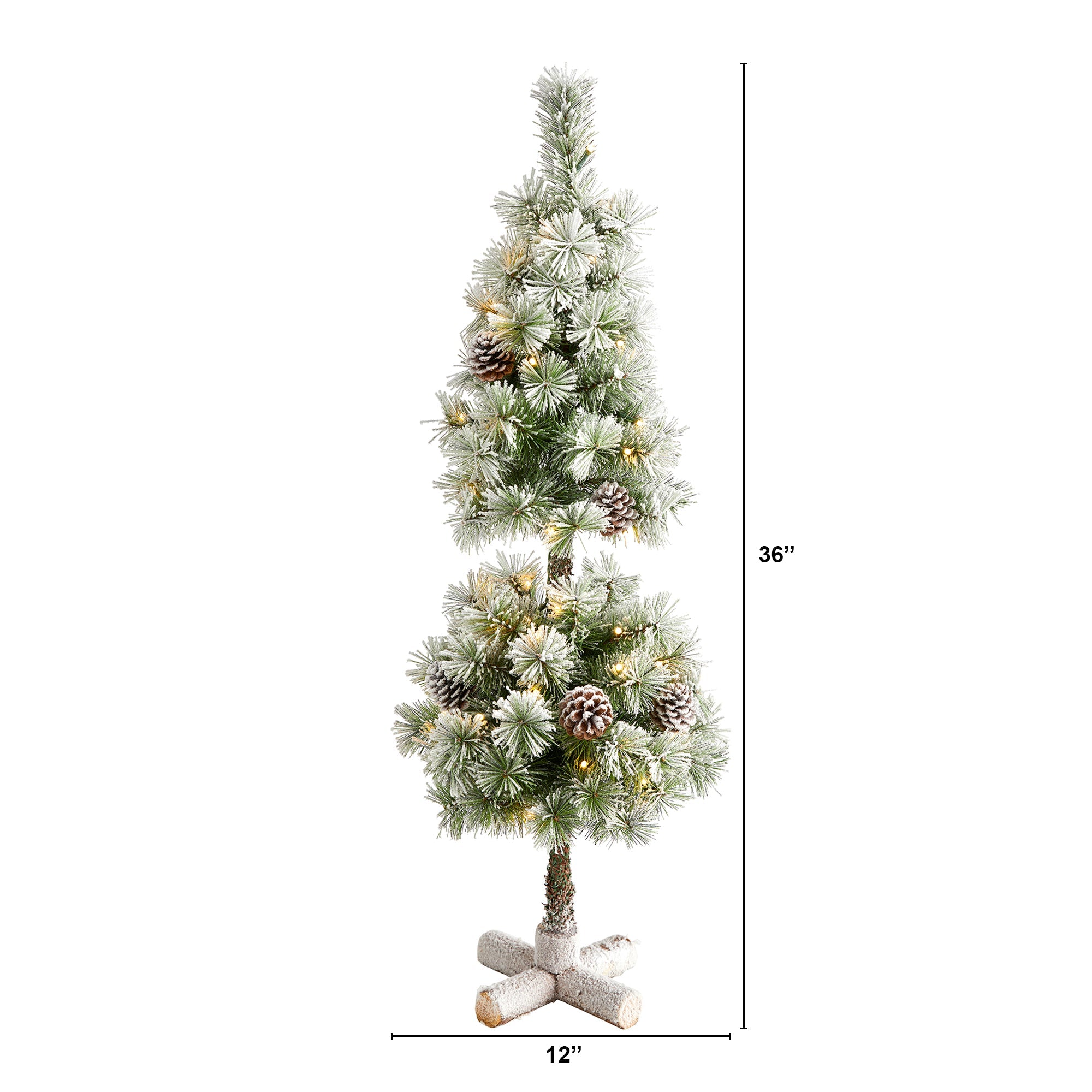 3' Flocked Artificial Christmas Tree Topiary with 50 Warm White LED Lights