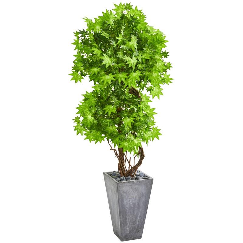 74"  Maple Artificial Tree in Cement Planter